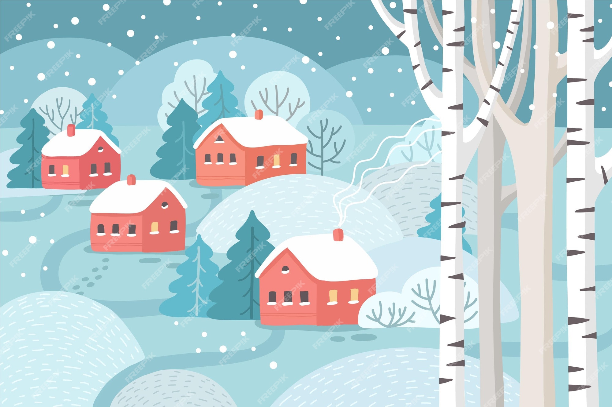 Free Vector | Hand drawn winter village illustration