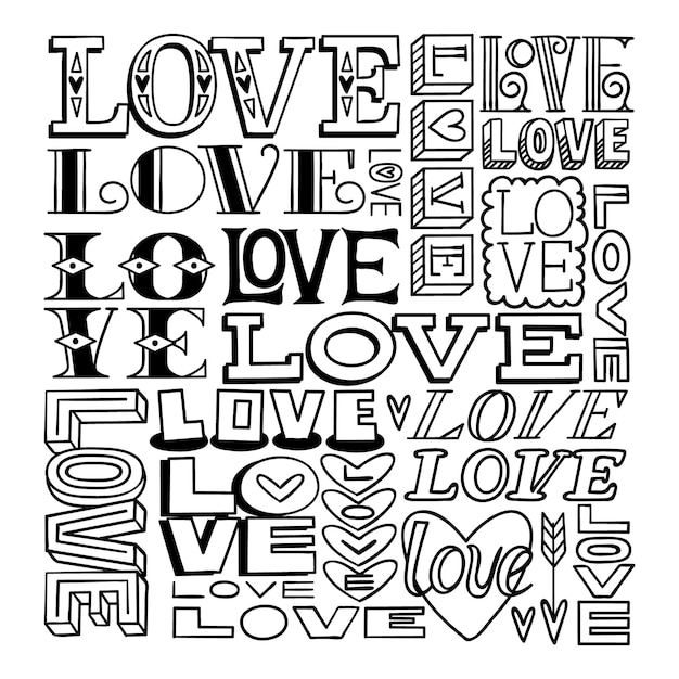 Premium Vector Hand Drawn Word Love In Black And White   Hand Drawn Word Love Black White 1273 1022 