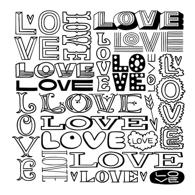 Premium Vector Hand Drawn Word Love In Black And White   Hand Drawn Word Love Black White 1273 1023 