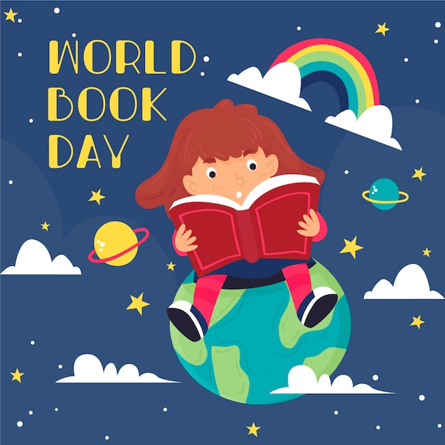 Premium Vector | Hand drawn world book day illustration with child ...