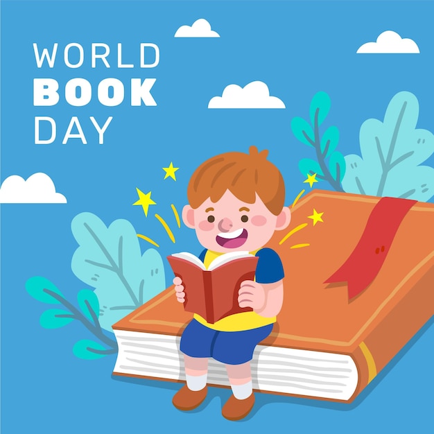 子供の読書と手描きの世界図書の日のイラスト 無料のベクター