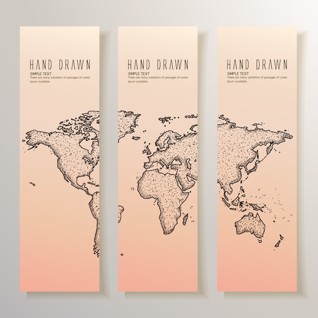 Hand Drawn World Map Banners Free Vector