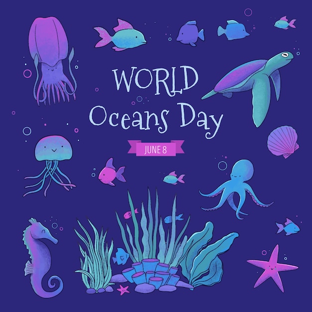 Hand Drawn World Oceans Day Free Vector