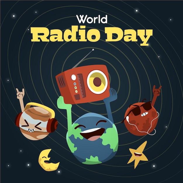 Free Vector Hand drawn world radio day background with
