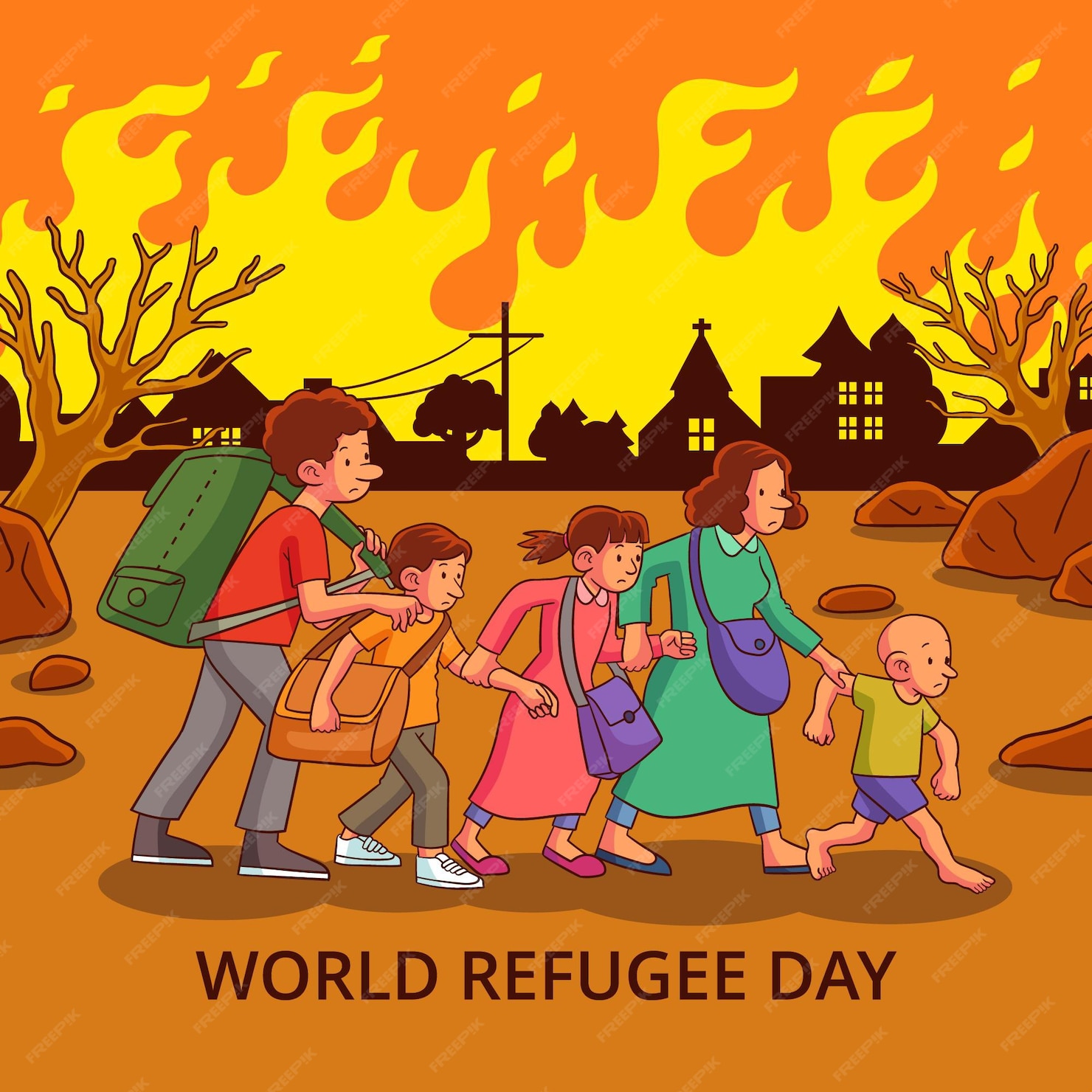 Free Vector Hand drawn world refugee day illustration