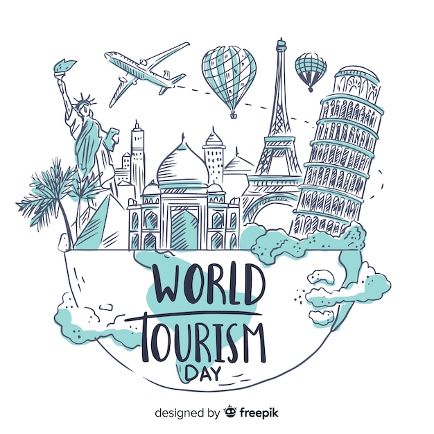 Premium Vector Hand drawn world tourism day with famous landmarks