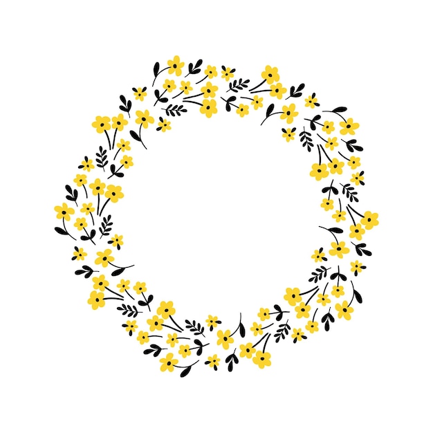 Premium Vector | Hand drawn wreath with yellow flowers