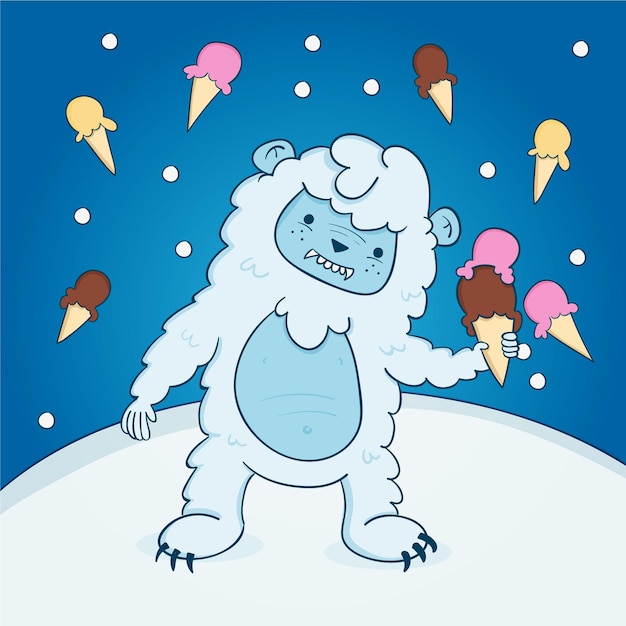 Free Vector Hand Drawn Yeti Abominable Snowman Illustration