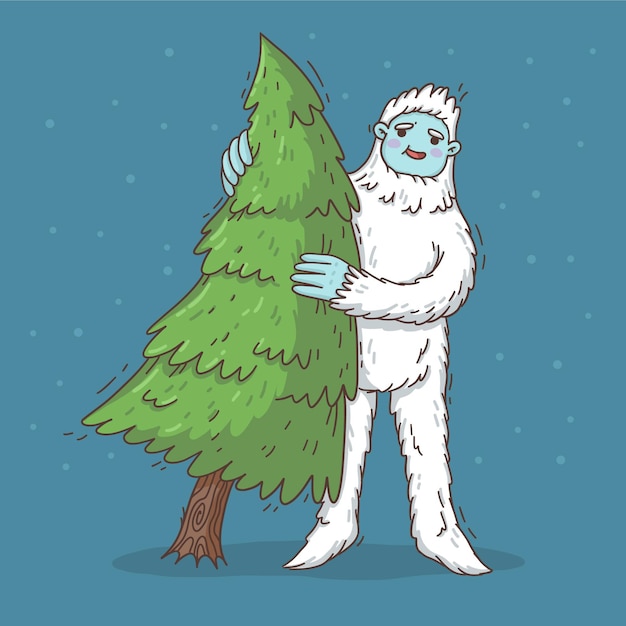 Free Vector Hand Drawn Yeti Abominable Snowman Illustration