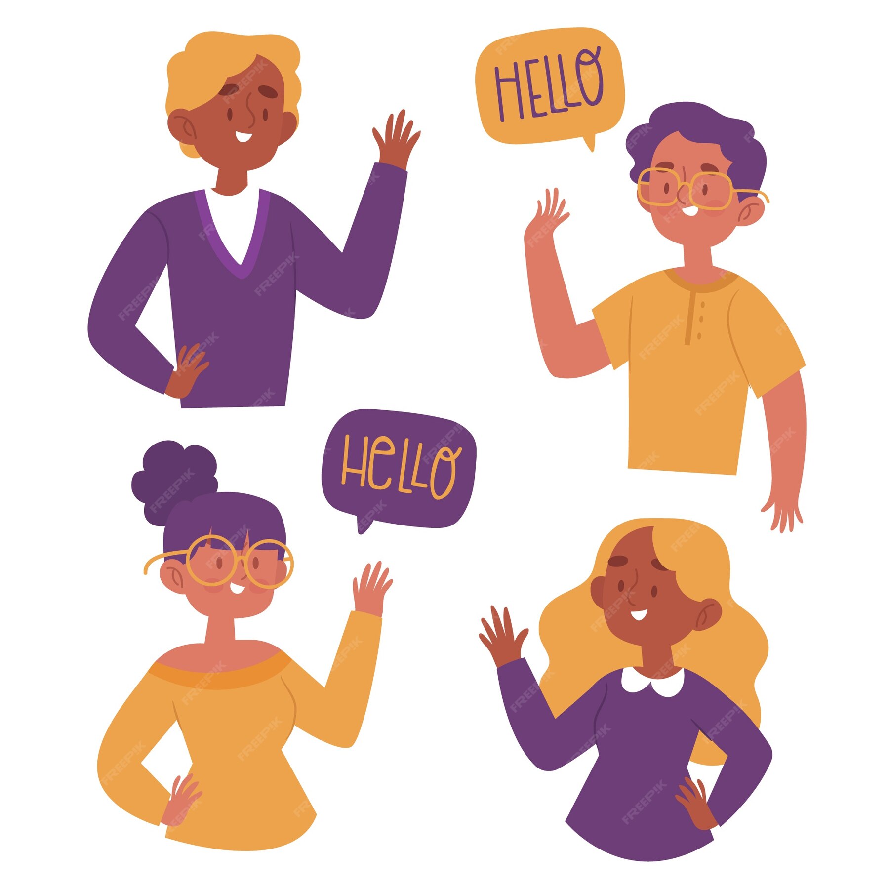 Free Vector | Hand drawn young people waving hand collection