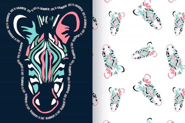 Hand drawn zebra with pattern vector set Premium Vector