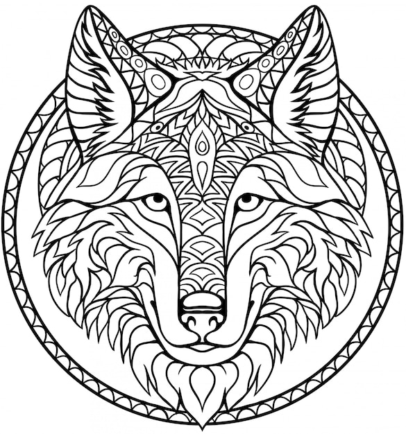 premium vector  hand drawn zentangle wolf head for adult