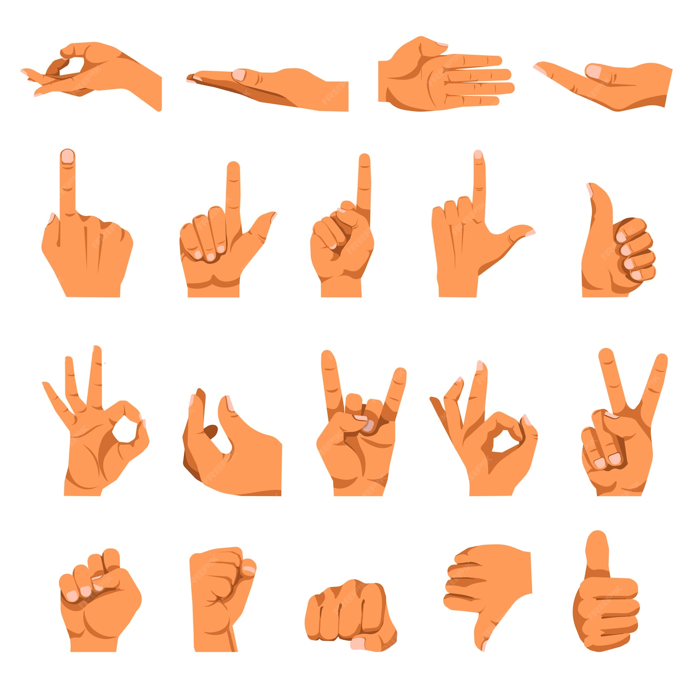 Premium Vector | Hand and finger gestures vector flat isolated icons set