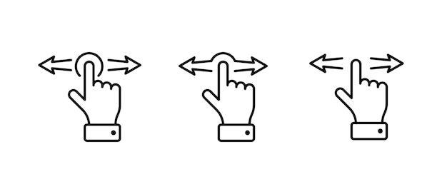 手指左右水平スワイプジェスチャーアイコンセット線ベクトルイラストeps プレミアムベクター