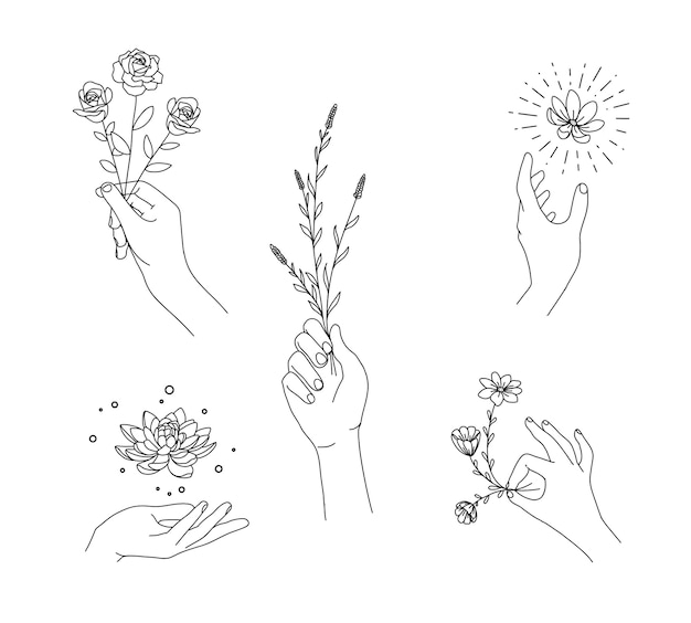 Premium Vector | Hand floral set with hand drawing style