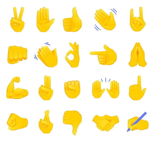 Premium Vector Hand Gesture Emojis Icons Collection Handshake Biceps Applause Thumb Peace Rock On Ok Folder Hands Gesturing Set Of Different Emoticon Hands Isolated Illustration