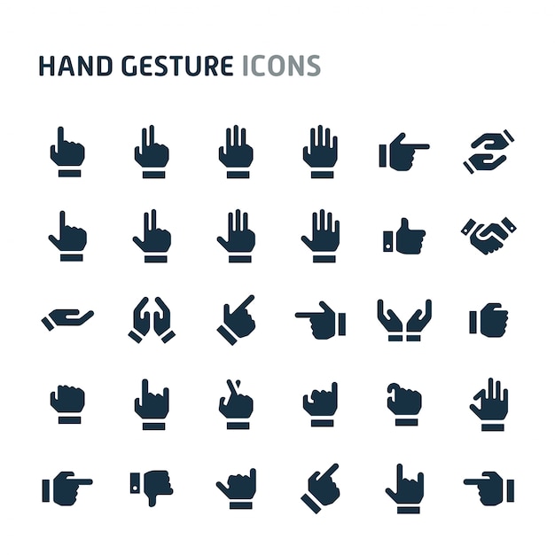 Hand gesture icon set. fillio black icon series. Premium Vector