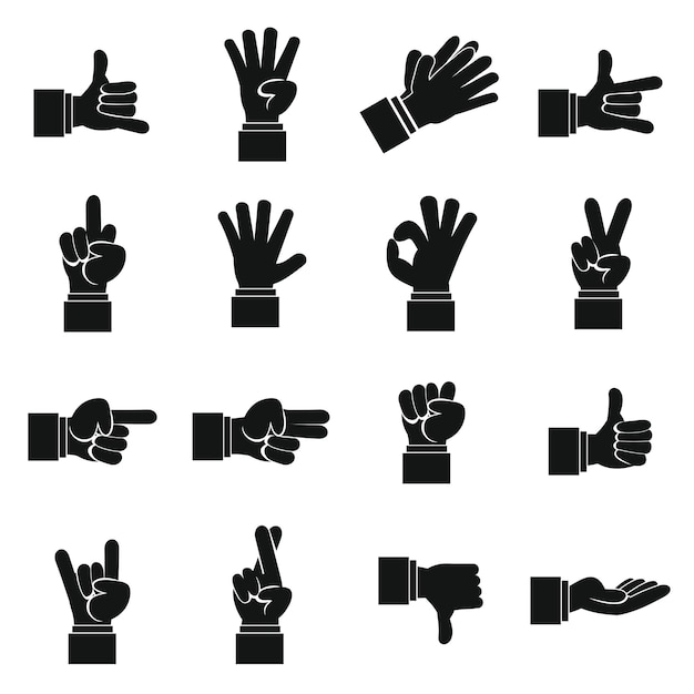 Hand gesture icons set, simple ctyle | Premium Vector