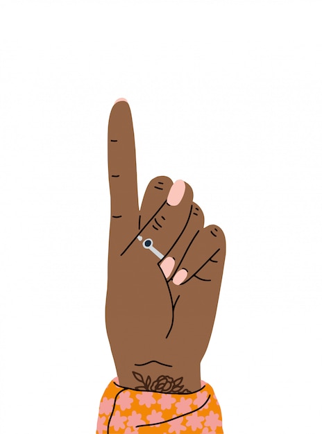 1本の指で手のジェスチャー 1本の指を示すか 1本を数える手 漫画のスタイル 分離されたフラットなデザインイラスト プレミアムベクター