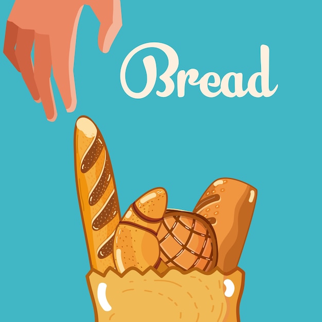 Premium Vector | Hand grabbing delicious breads inside bag