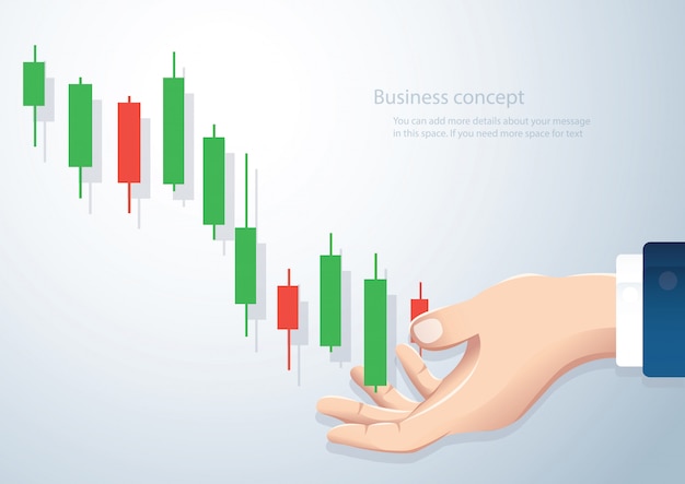 Hand holding a candlestick chart stock market vector background Premium Vector