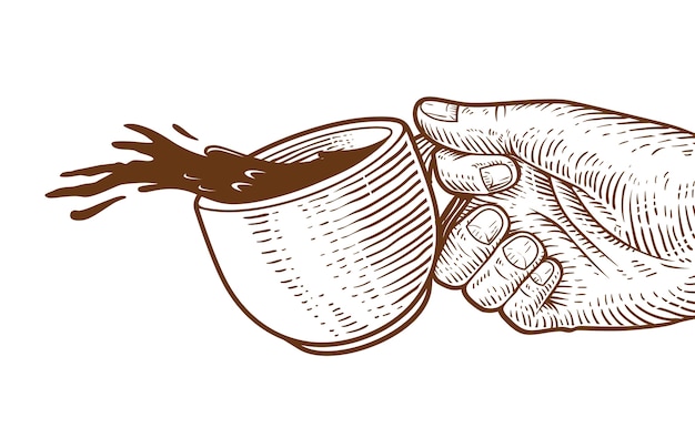 手を握っているコーヒーカップ手描きのイラスト プレミアムベクター