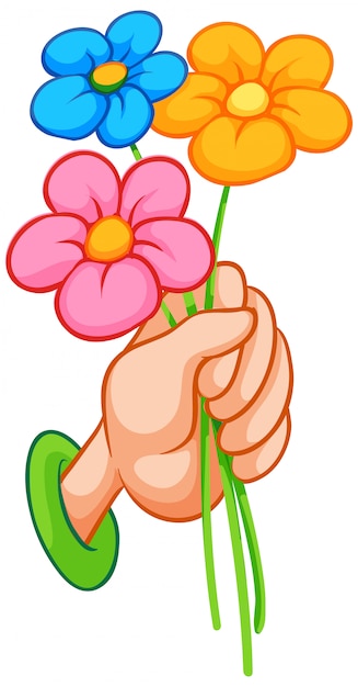 Hand holding colorful flowers on white background | Free Vector