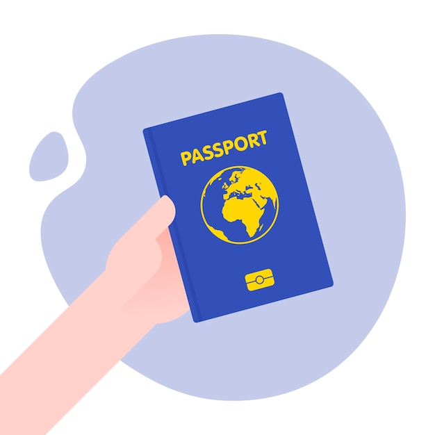 国際旅のパスポートを持っている手 スタイルのイラスト プレミアムベクター