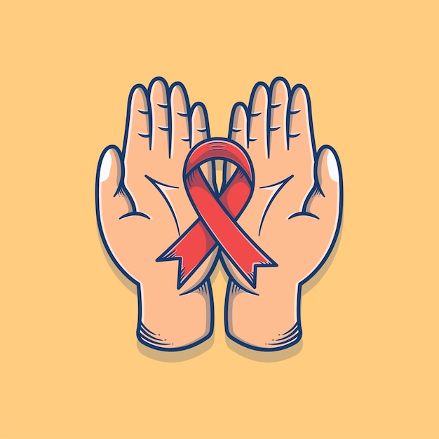 Premium Vector Hand Holding Red Ribbon For World Aids Day Vector Illustration