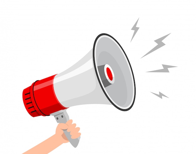 Premium Vector | Hand holding a red and white megaphone