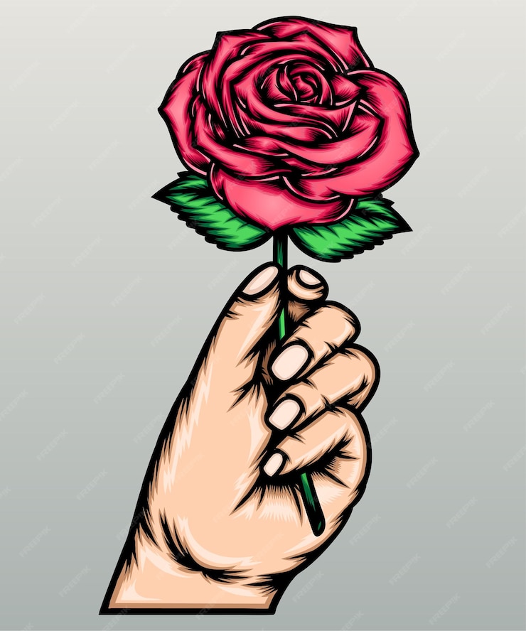 Premium Vector | Hand holding rose.