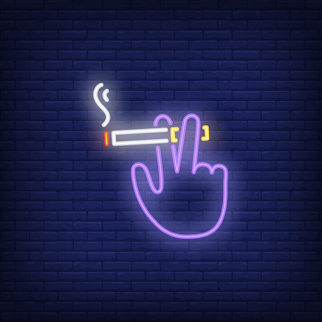 Free Vector | Hand holding smoking cigarette neon sign