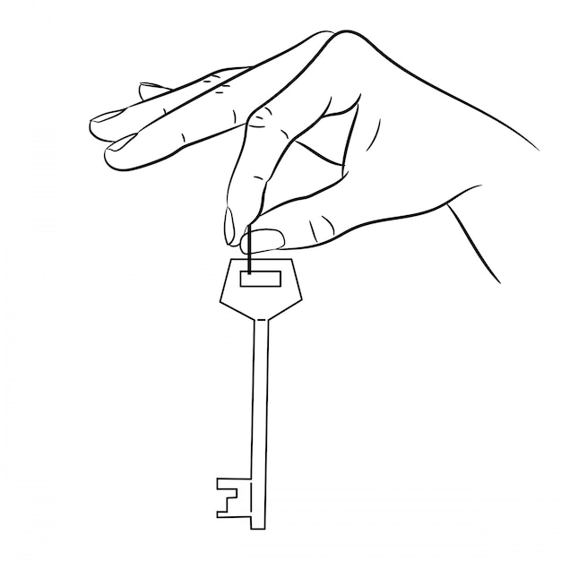 モノクロベクトルイラストのロックキーを持っている手 プレミアムベクター