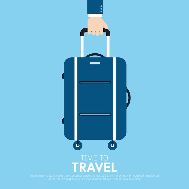 手持ちの旅行バッグ 青い背景にスーツケースのイラストを運ぶ プレミアムベクター