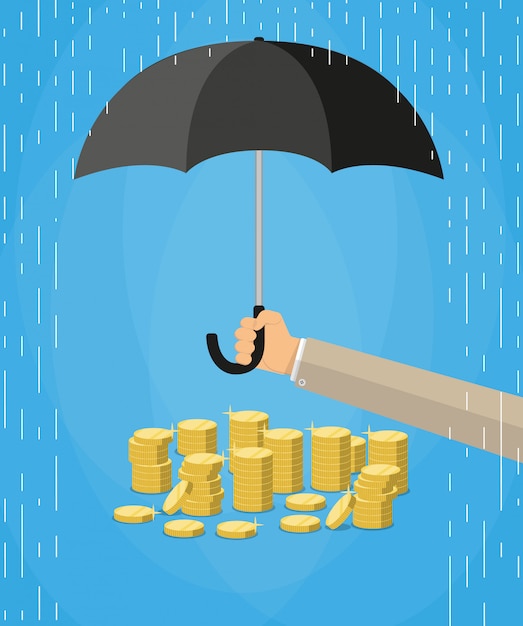 Hand holding umbrella to protect money | Premium Vector