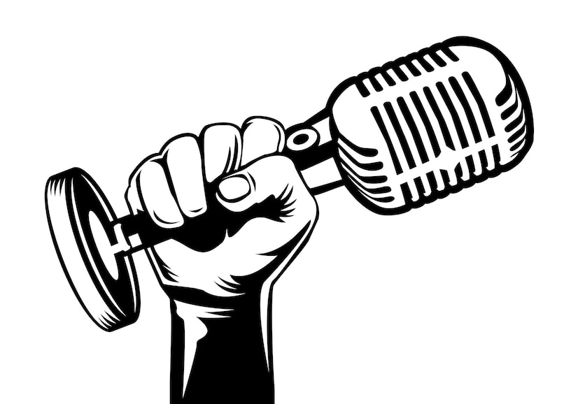 Premium Vector | Hand holding vintage microphone