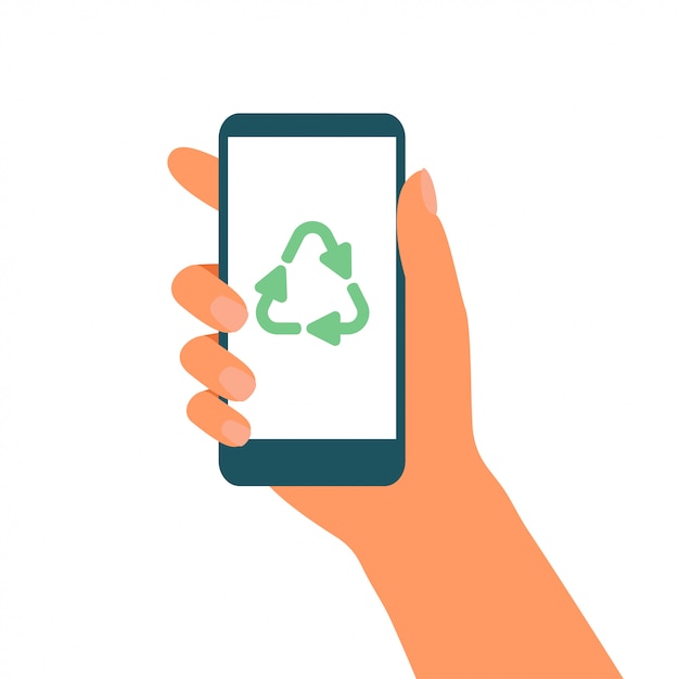 Download Free Hand Holds Mobile Phone With Green Recycling Symbol On The Display Vector Illustration Premium Vector Use our free logo maker to create a logo and build your brand. Put your logo on business cards, promotional products, or your website for brand visibility.