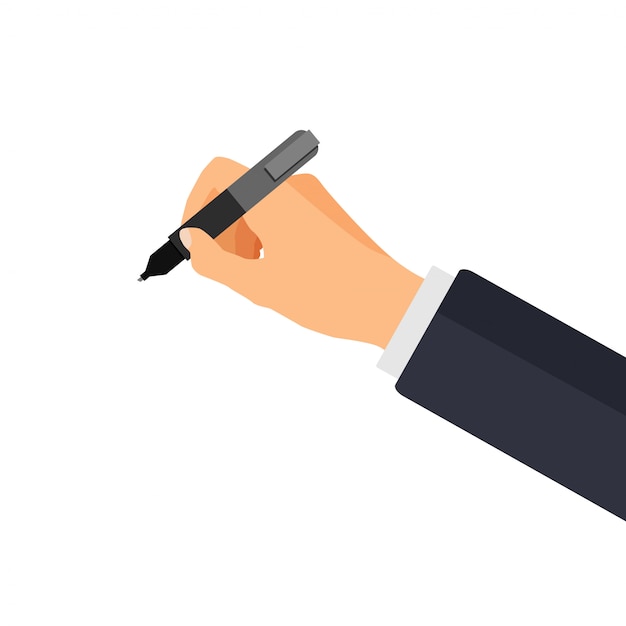 Premium Vector | The hand holds a pen in a 3d style.