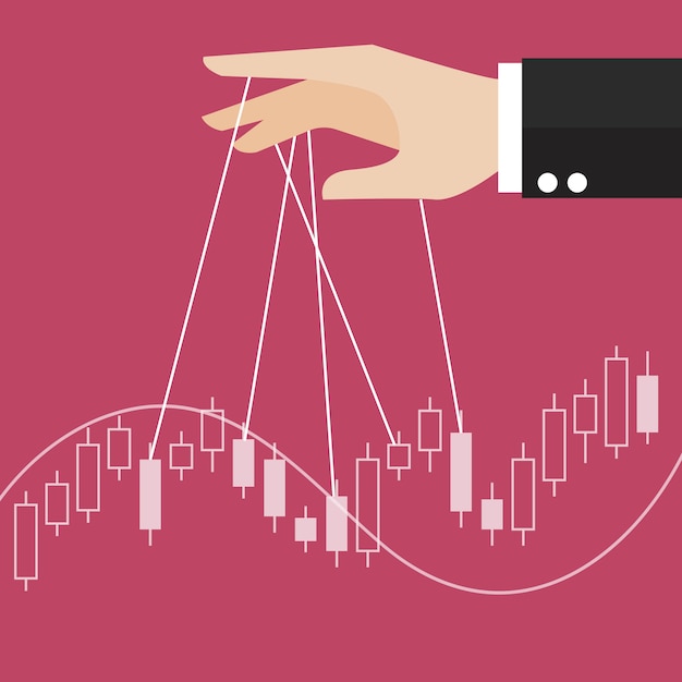 Hand is controlling stock candle stick graph Premium Vector