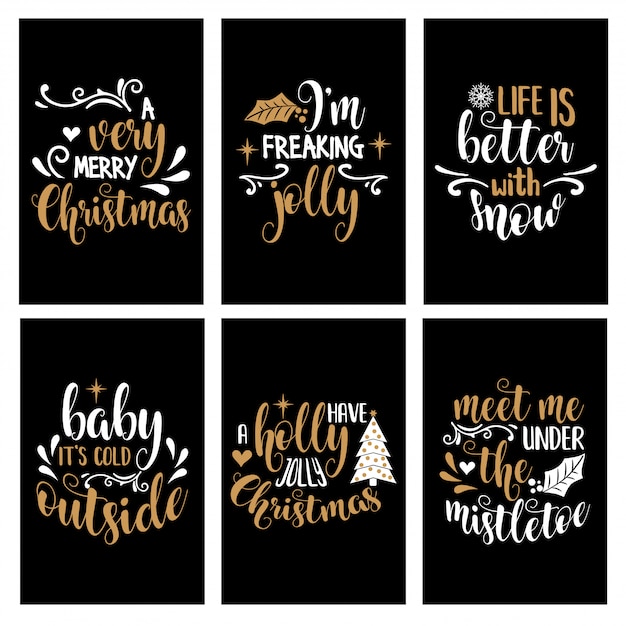 Premium Vector | Hand lettering christmas card collection with joyful