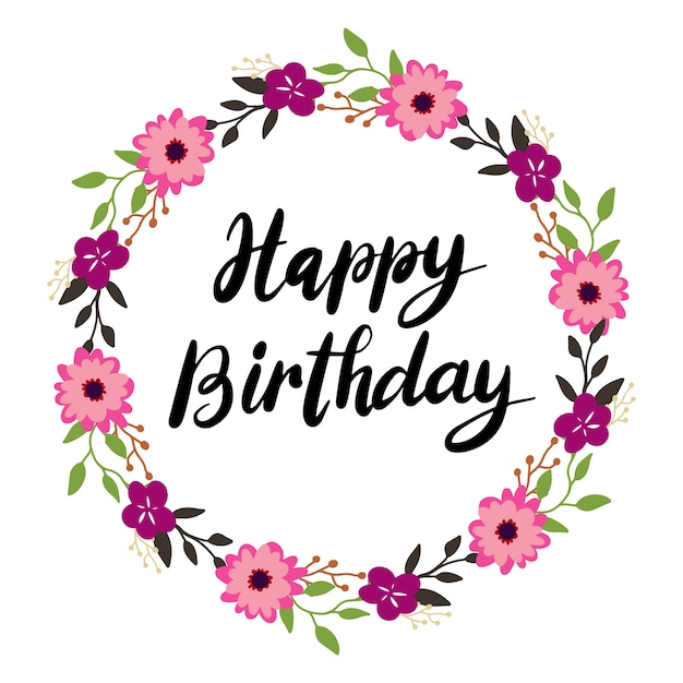 Premium Vector | Hand lettering happy birthday flower wreath illustration