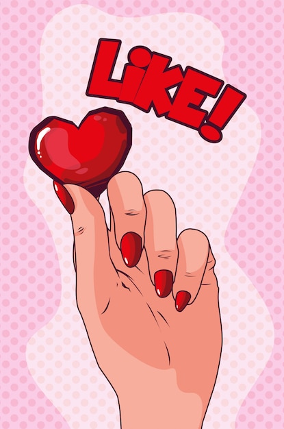 Hand lifting heart pop art style Vector | Premium Download