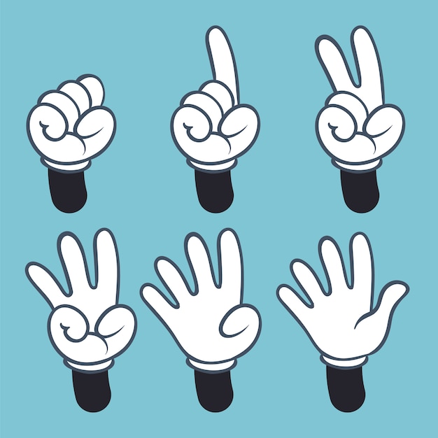 手番号 漫画の手の手袋 手話手のひら2つ3つ1つ4つ指数 イラスト プレミアムベクター
