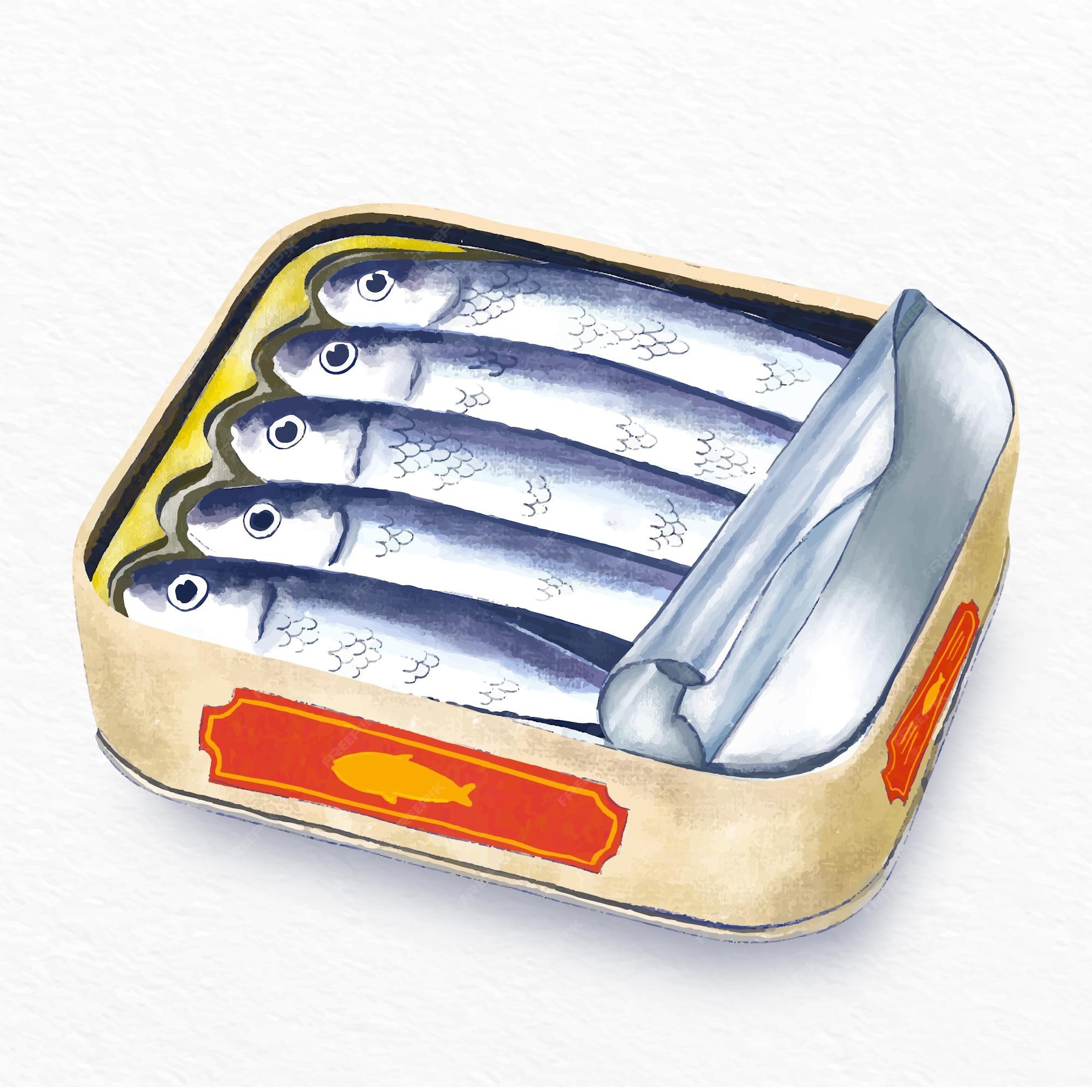 Premium Vector Hand painted canned sardine illustration