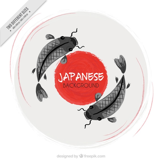 Hand painted japanese fishes background Free Vector