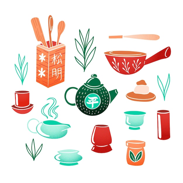 Free Vector | Hand painted japanese tea set