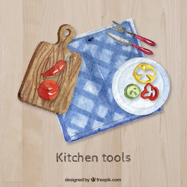 Premium Vector Hand Painted Kitchen Tools On A Table