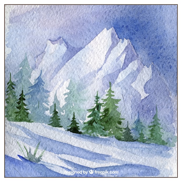 Free Vector Hand painted snowy landscape