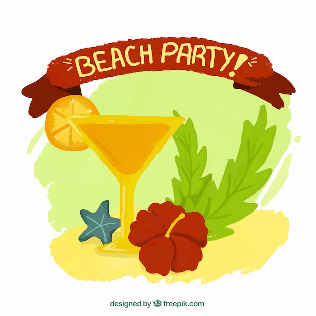 Hand painted summer background with cocktail
and flower