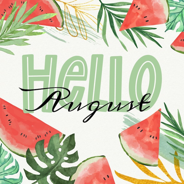 Premium Vector | Hand painted watercolor august lettering with fruits